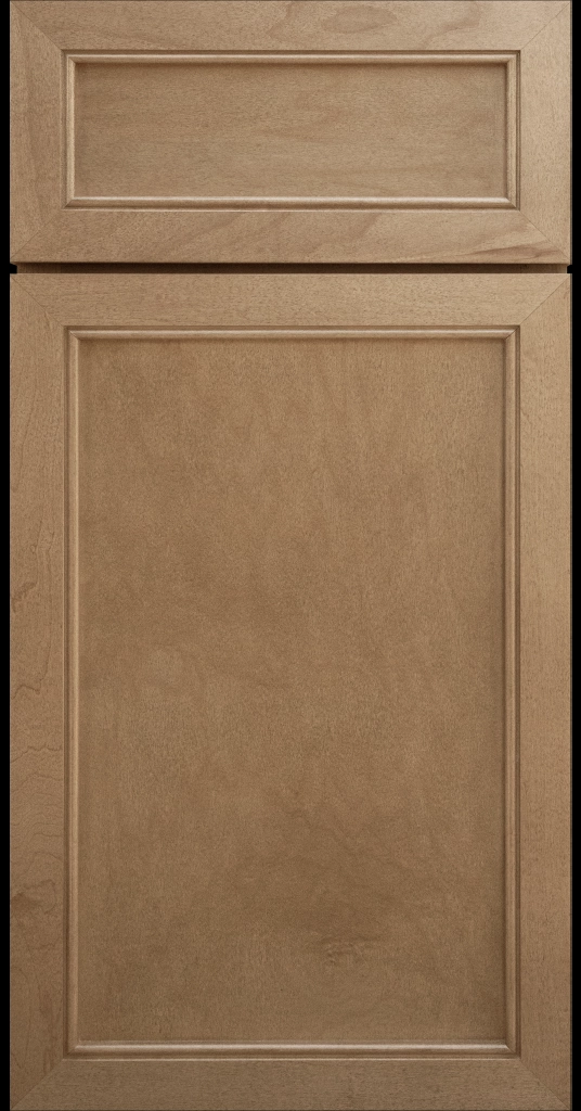 Alpine Slim narrow stile and rail cabinet door with a flat center panel in a Warm Gray stain